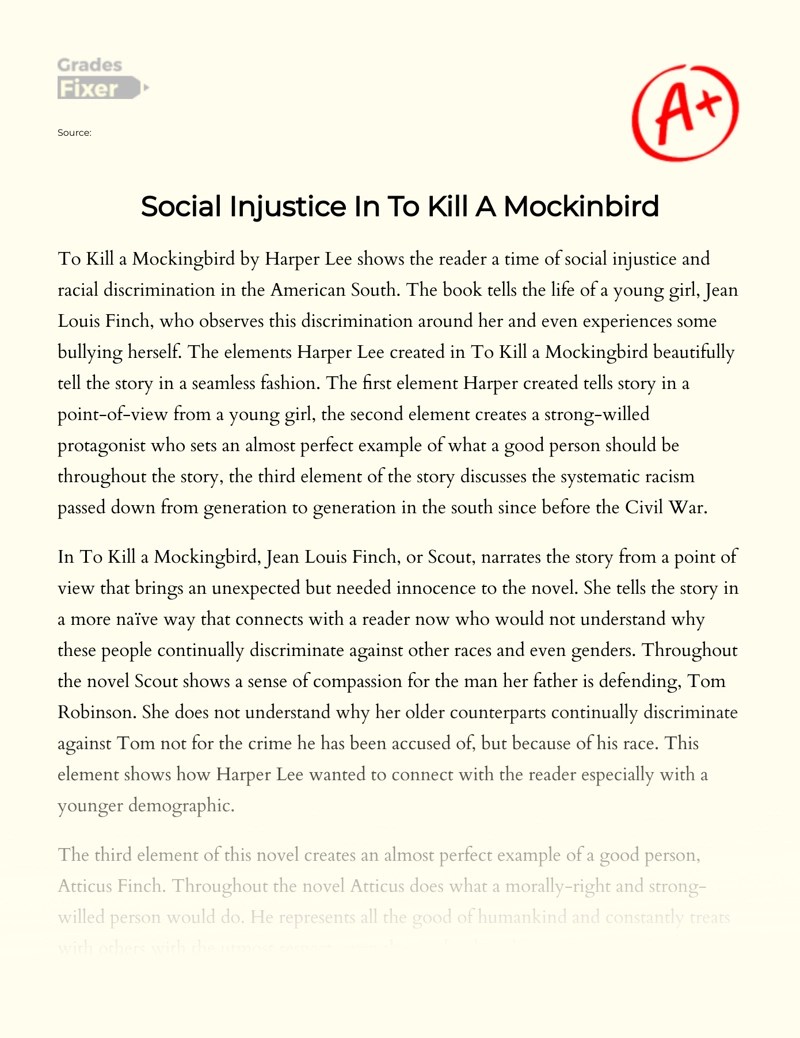 Social injustice in killing a mocker Example essay 522 Dictionary graphics