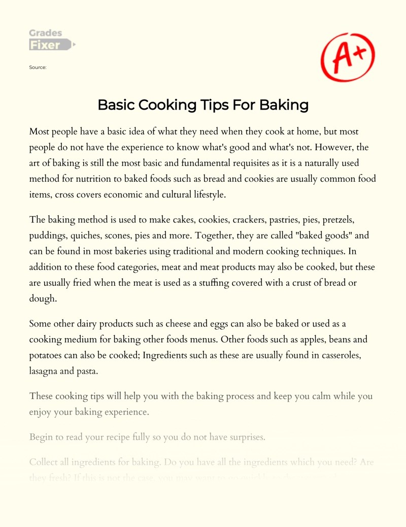 Basic Cooking Tips For Baking [Essay Example], 727 words GradesFixer