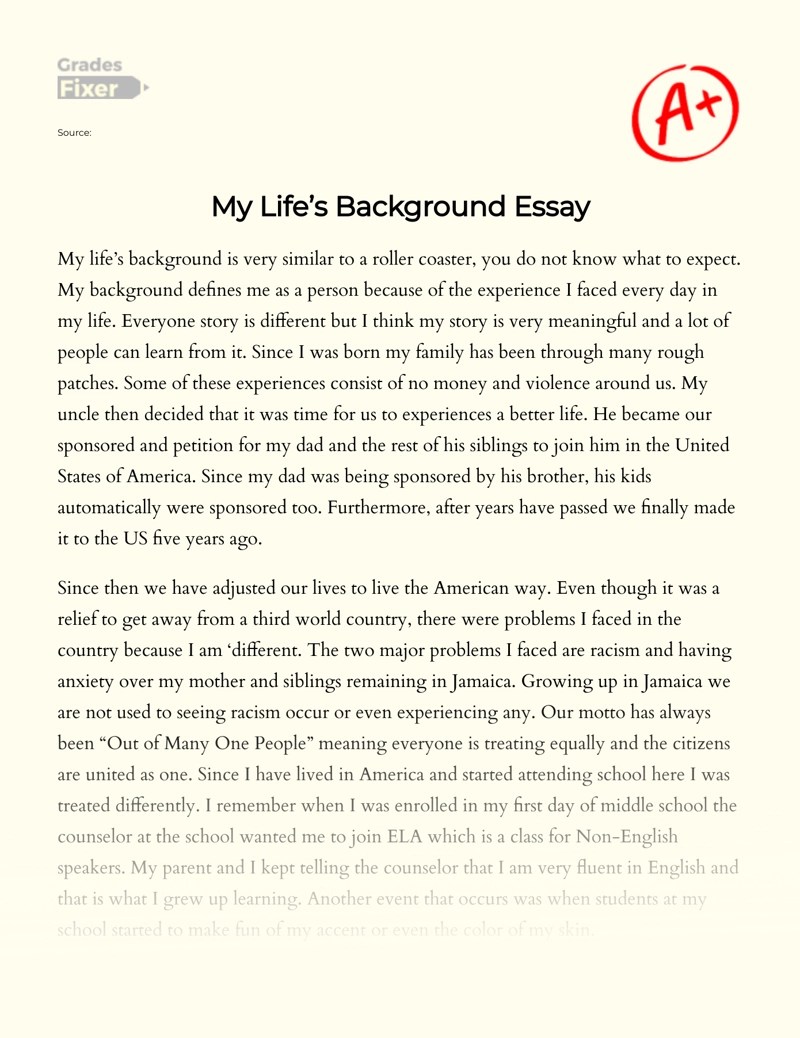Personal Background My Life Story as a Definition of Me [Essay