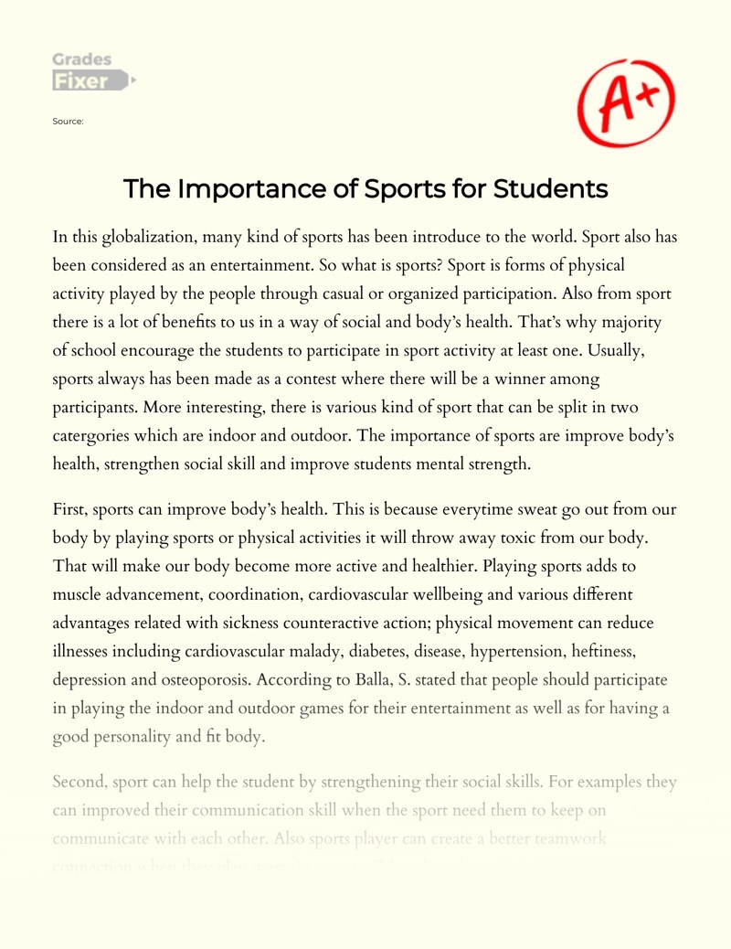 The Importance of Sports for Students [Essay Example], 346 words GradesFixer