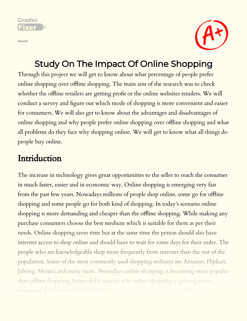 Study On The Impact Of Online Shopping [Essay Example], 1849 words