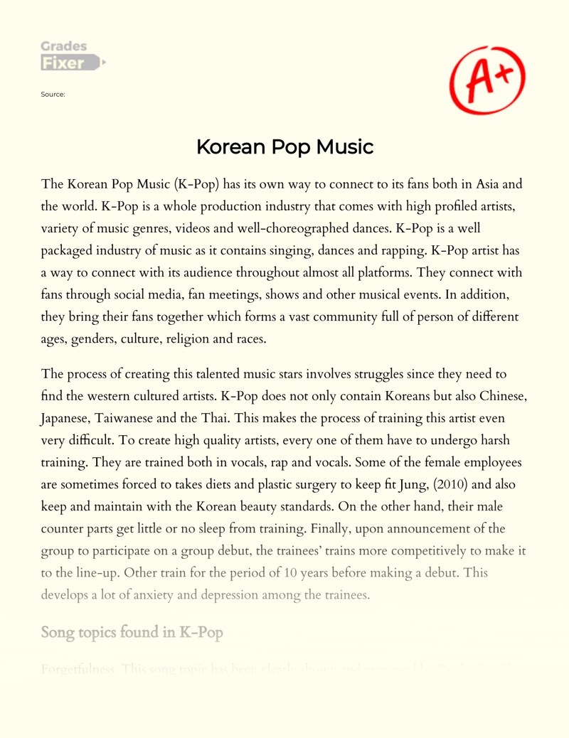 Korean Pop Music (KPop) Culture, and Global Influence [Essay Example
