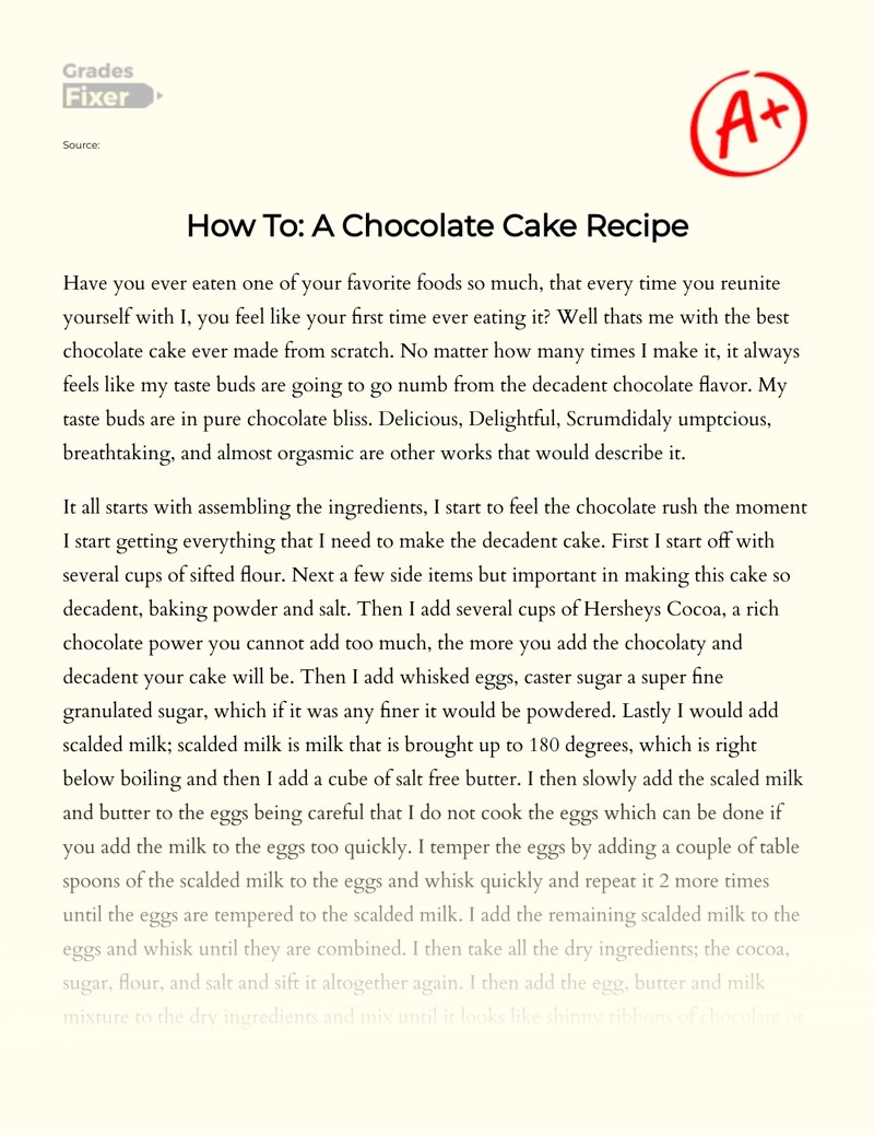How To a Chocolate Cake Recipe [Essay Example], 1028 words GradesFixer