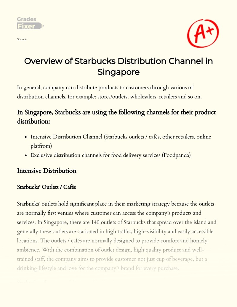 Overview of Starbucks Distribution Channel in Singapore [Essay Example