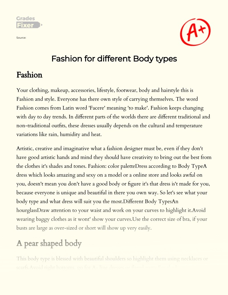 Fashion for different Body types [Essay Example], 356 words GradesFixer