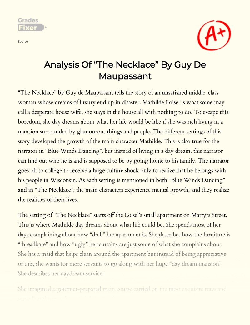 💌 Setting of the story the necklace. What is the setting for "The