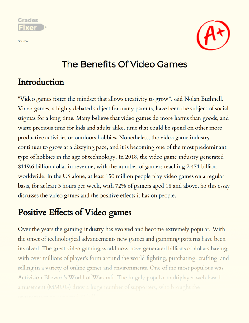 Video Games and Its Positive Effects 1248 Words Essay Examples by
