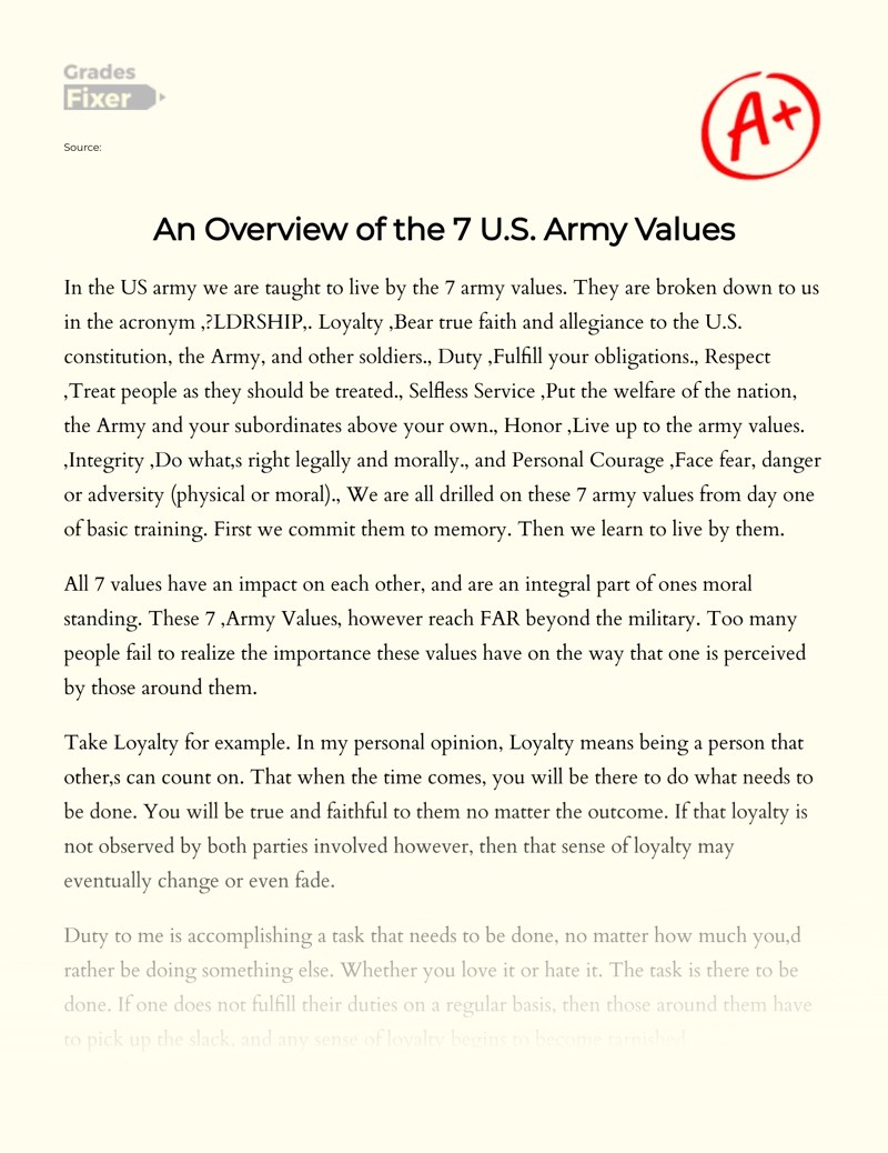 An Overview of the 7 United States Army Values [Essay Example], 981 words GradesFixer