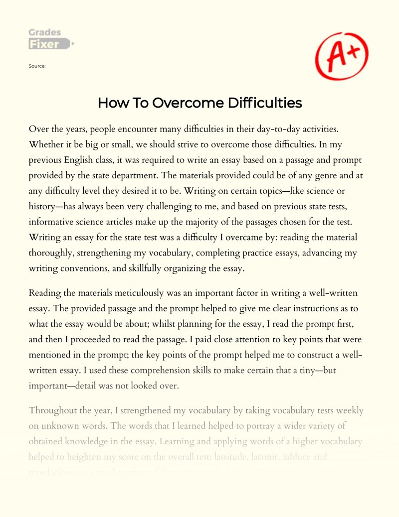 How to Difficulties in Life [Essay Example], 749 words