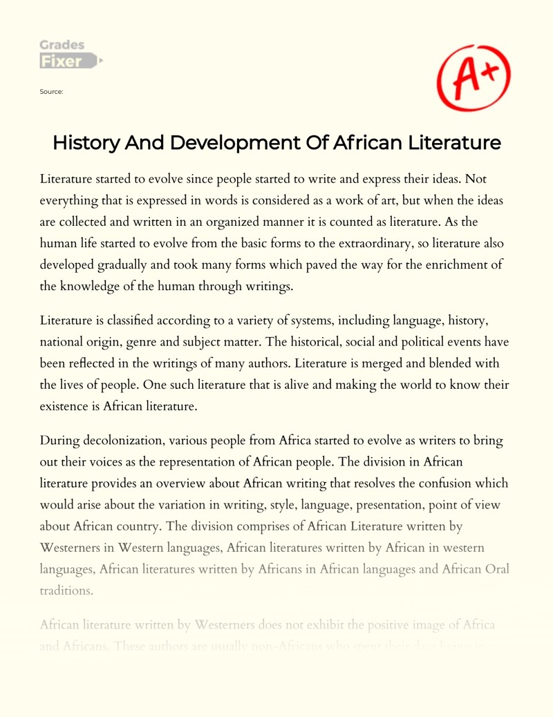 History And Development Of African Literature [Essay Example], 2971