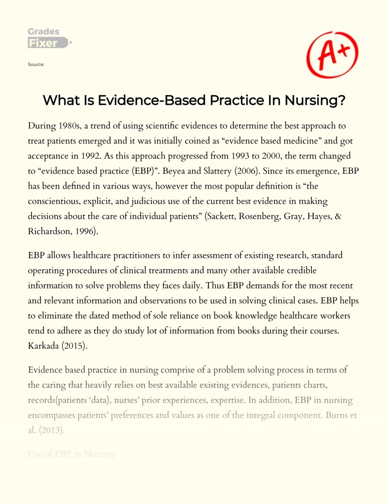 Analysis Of EvidenceBased Practice In Nursing [Essay Example], 1101