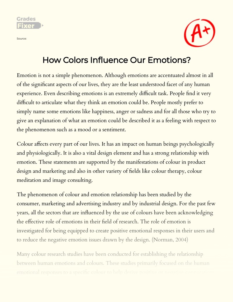 The Influence Of Colors On Our Emotions [Essay Example], 885 words
