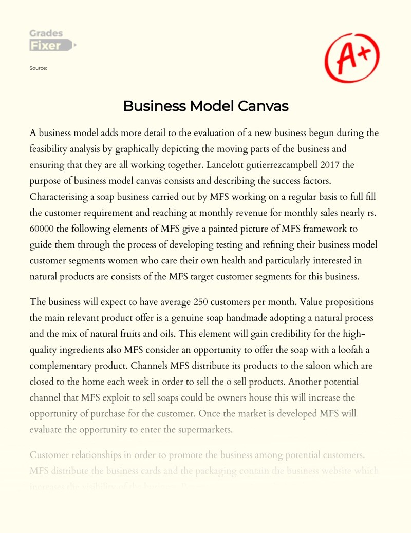 Business Model Canvas [Essay Example], 679 words GradesFixer