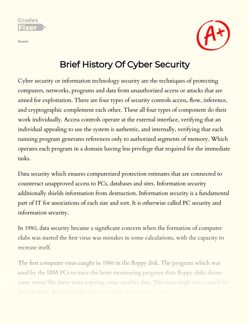 Brief History Of Cyber Security [Essay Example], 836 words GradesFixer