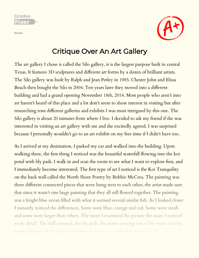 Critique Over An Art Gallery [Essay Example], 898 words GradesFixer