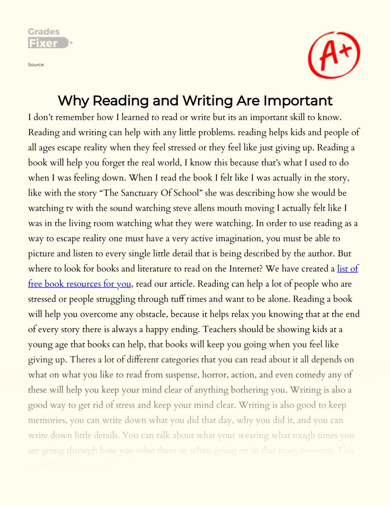 Why Reading and Writing Are Important [Essay Example], 601 words