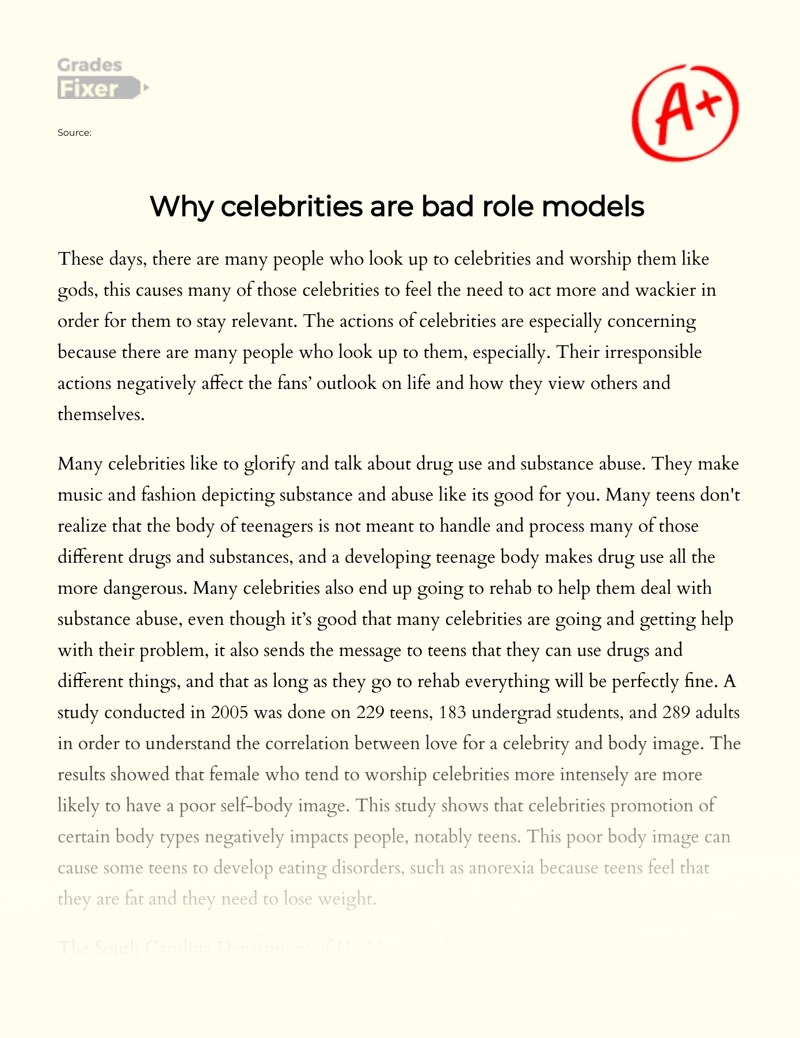 Why Celebrities Are Bad Role Models [Essay Example], 641 words