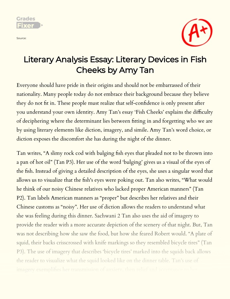 Analysis of Literary Devices in "Fish Cheeks" by Amy Tan [Essay