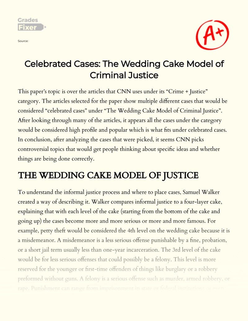 The Wedding Cake Model of Criminal Justice Celebrated Cases Examples