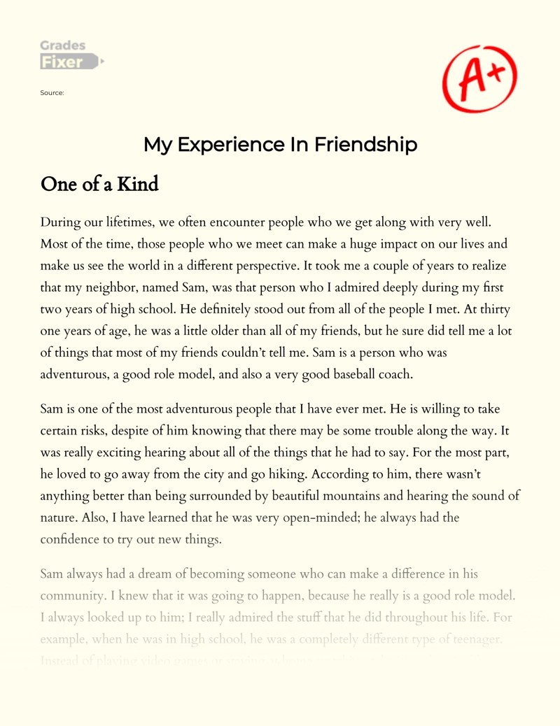 My Experience In Friendship [Essay Example], 714 words GradesFixer