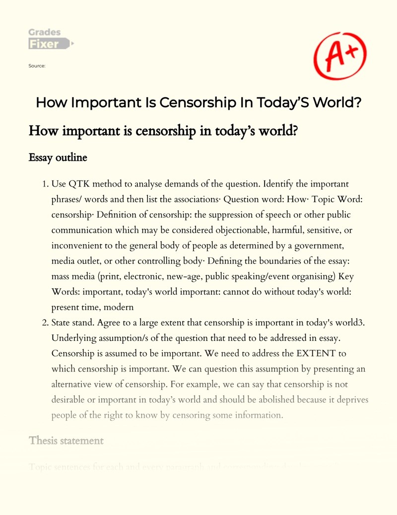 The Importance of Censorship in Today’s World [Essay Example], 2738 words GradesFixer