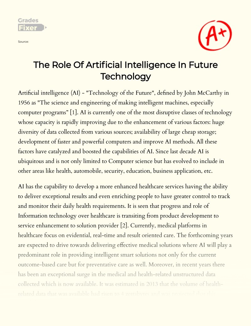 The Role of Artificial Intelligence in Future Technology [Essay