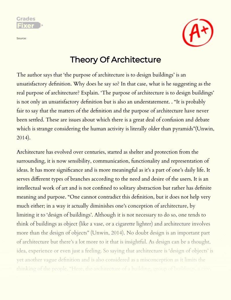 Theory of Architecture [Essay Example], 1192 words GradesFixer