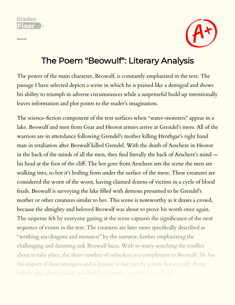 The Poem "Beowulf" Literary Analysis [Essay Example], 1514 words