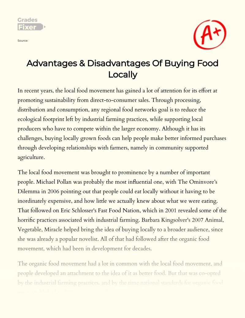 Advantages & Disadvantages Of Buying Food Locally [Essay Example