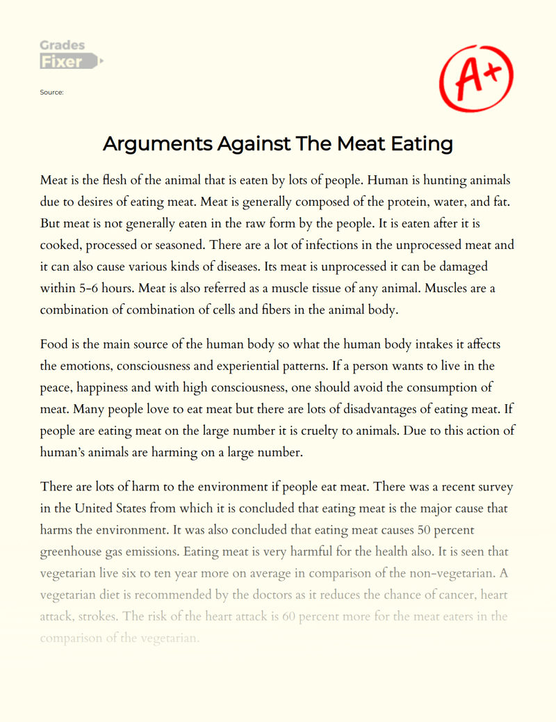 Arguments Against The Meat Eating [Essay Example], 984 words GradesFixer