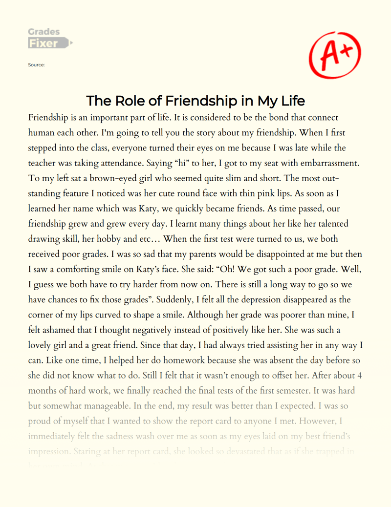 The Role of Friendship in My Life [Essay Example], 697 words GradesFixer
