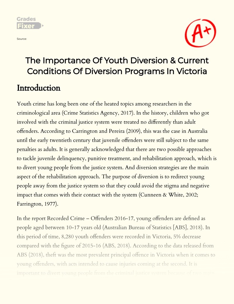 The Importance Of Youth Diversion & Current Conditions Of Diversion
