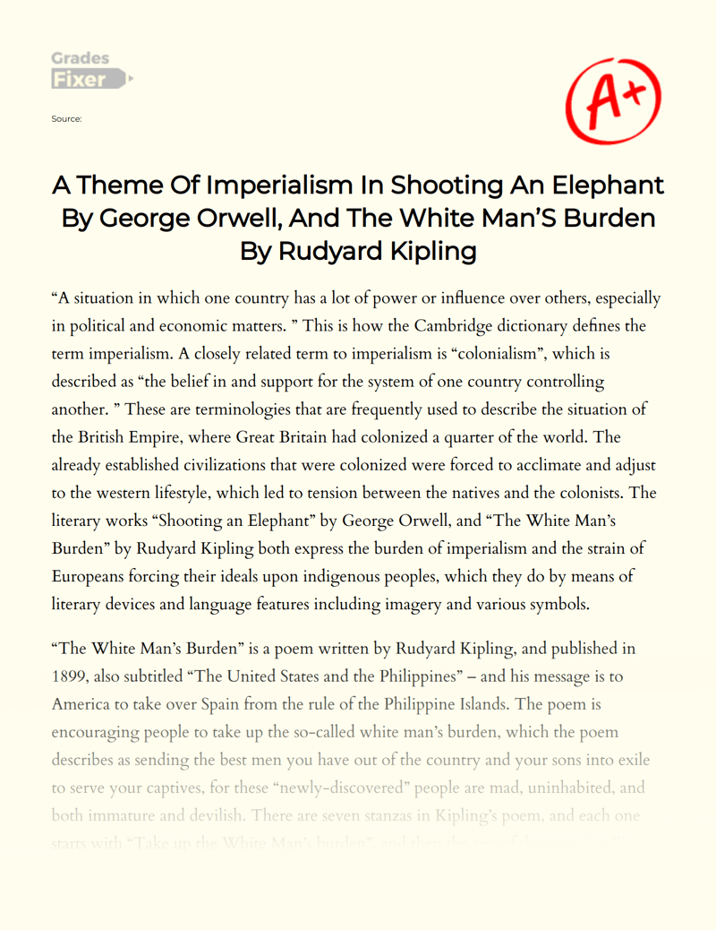 Imperialism in "Shooting an Elephant" and "The White Man’s Burden