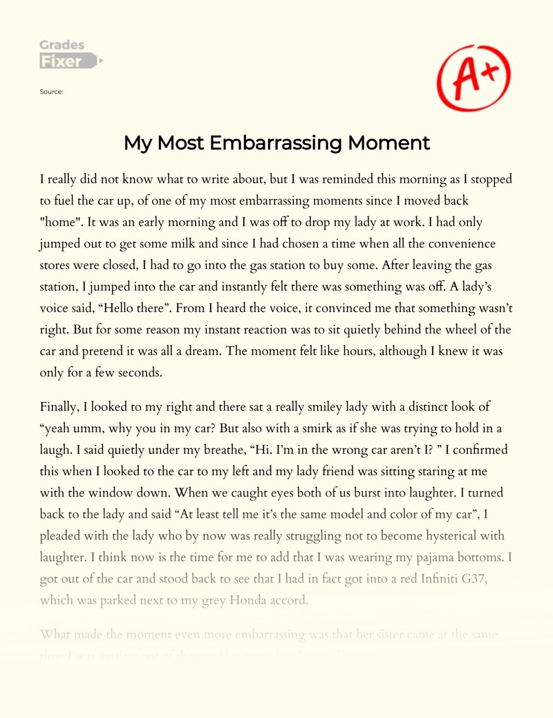 My Most Embarrassing Moment [Essay Example], 462 words(03)