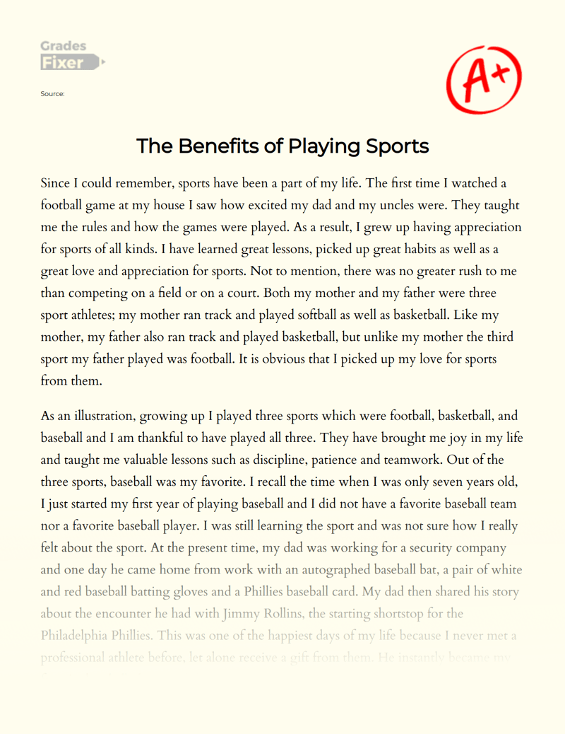 The Benefits of Playing Sports [Essay Example], 544 words GradesFixer
