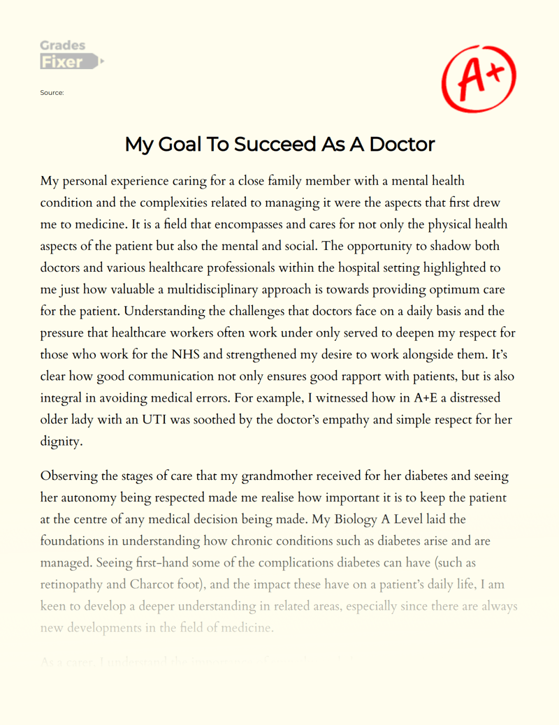My Goal To Succeed As A Doctor [Essay Example], 642 words GradesFixer