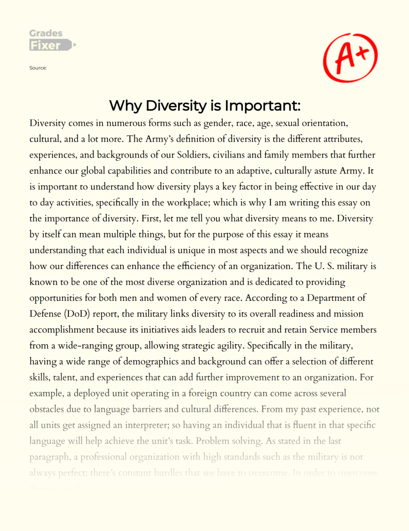 Why Diversity is Important [Essay Example], 683 words GradesFixer