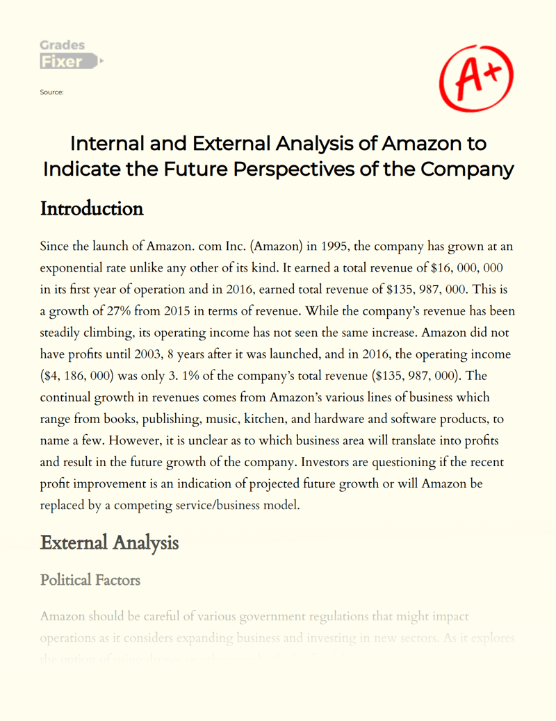 Internal and External Analysis of Amazon to Indicate the Future