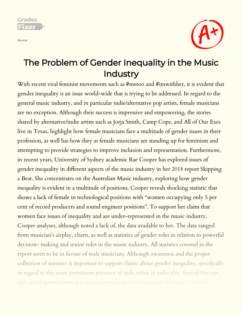 The Problem of Gender Inequality in the Music Industry [Essay Example
