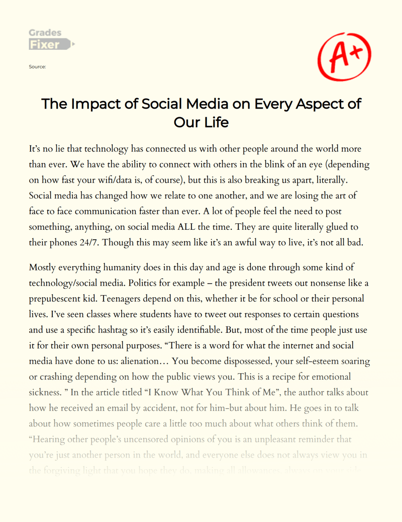 The Impact of Social Media on Every Aspect of Our Life [Essay Example