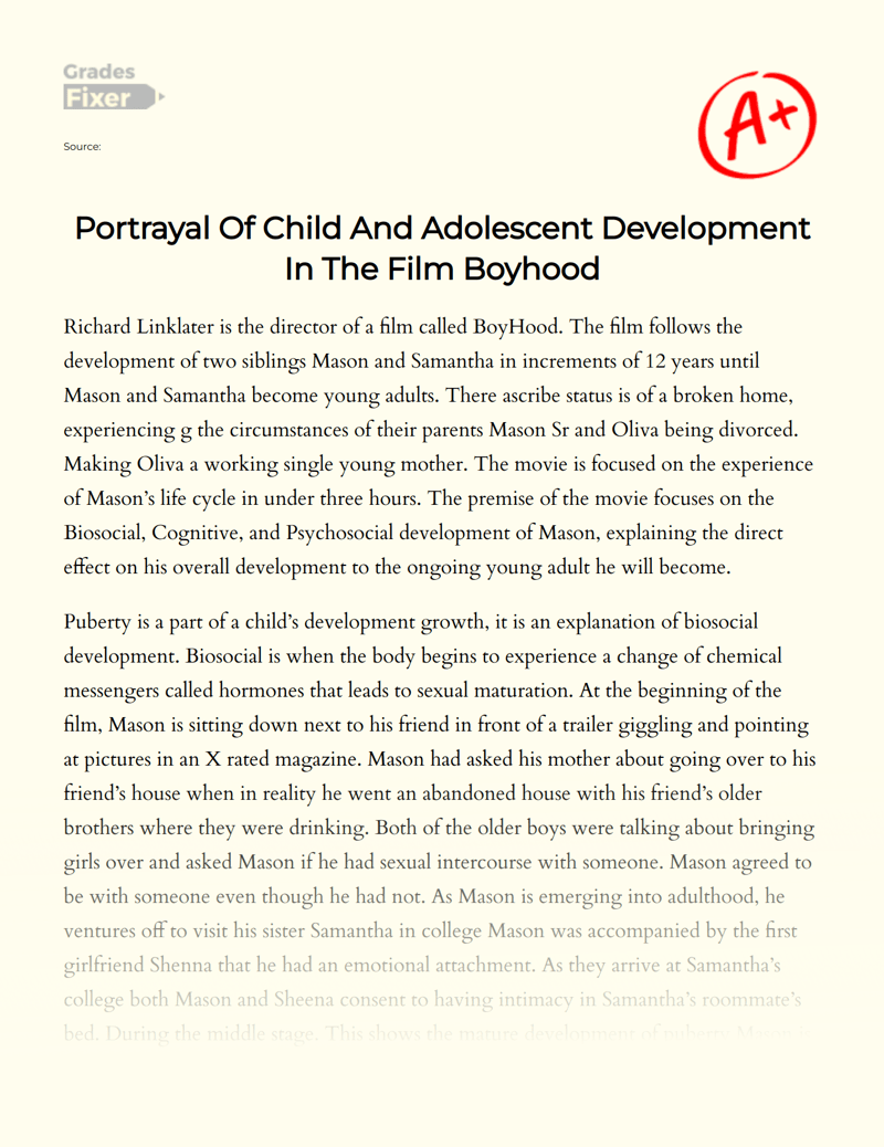 Portrayal Of Child And Adolescent Development In The Film Boyhood