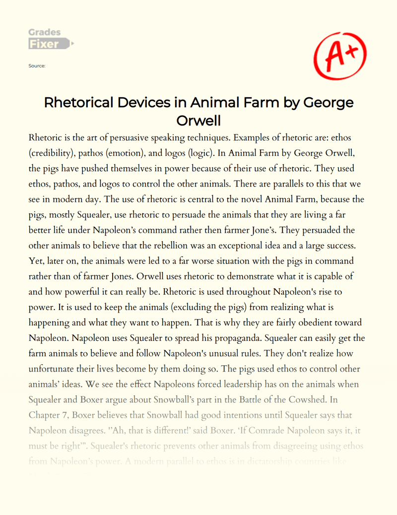 Rhetorical Devices in Animal Farm by Orwell [Essay Example