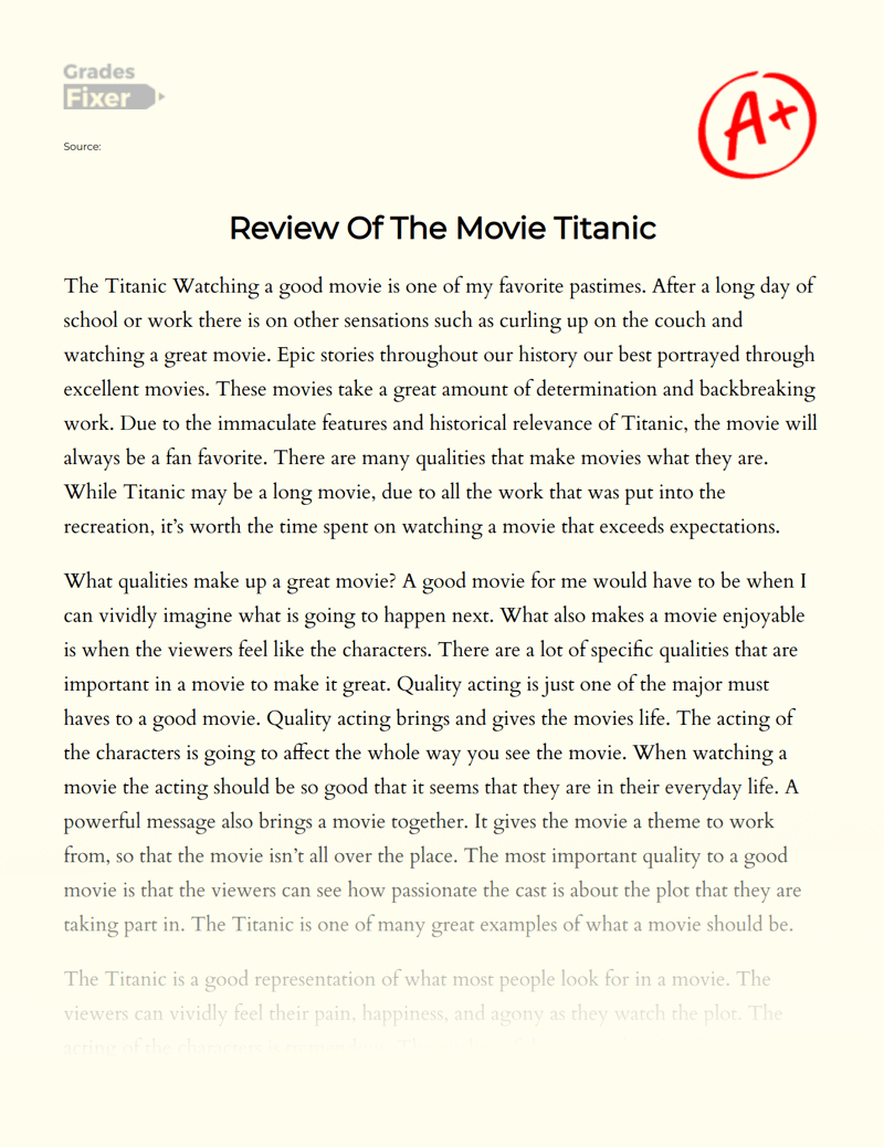 Review Of The Movie Titanic [Essay Example], 726 words GradesFixer