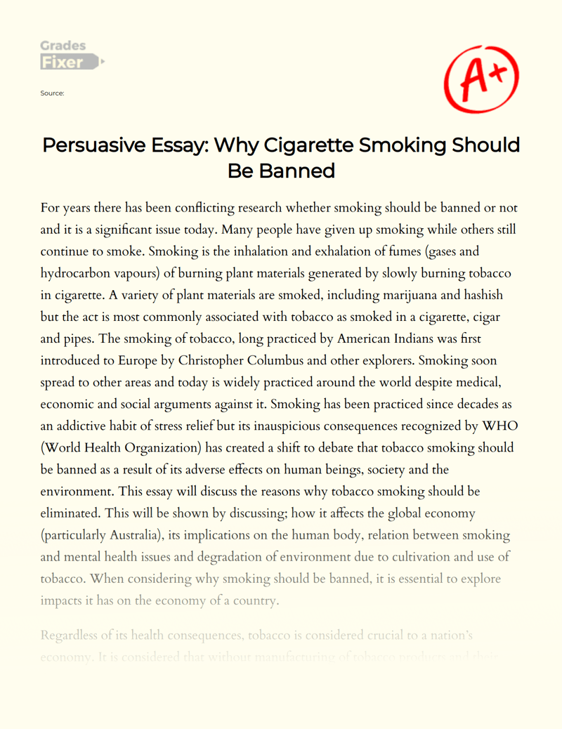Effect of Tobacco Why Cigarette Smoking Should Be Banned [Essay