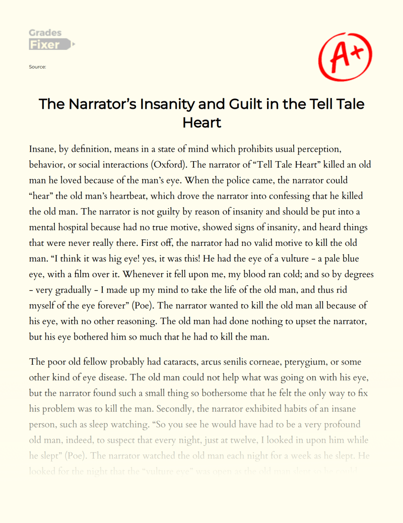 The Narrator’s Insanity and Guilt in the Tell Tale Heart [Essay