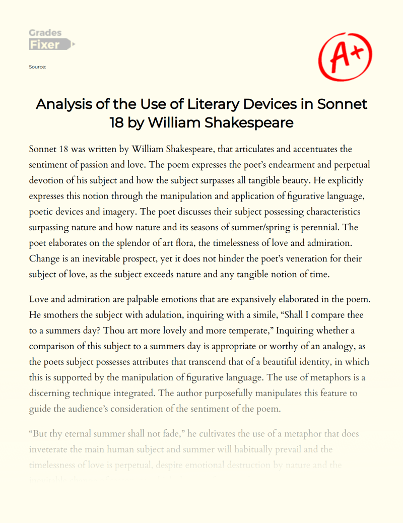 Analysis of the Use of Literary Devices in 18 by William