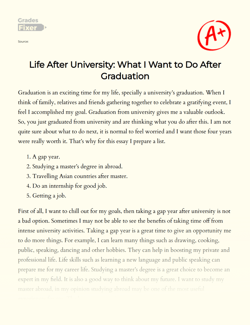 Life After University What I Want to Do After Graduation [Essay