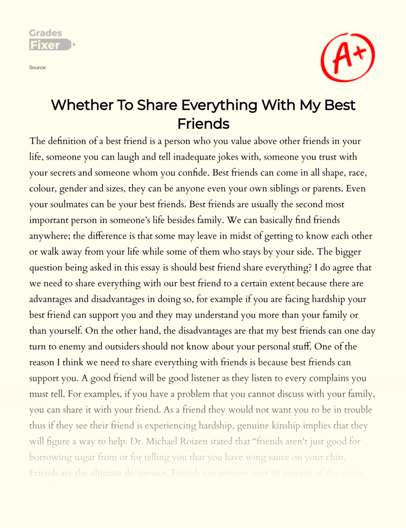 Whether To Share Everything With My Best Friends [Essay Example], 859