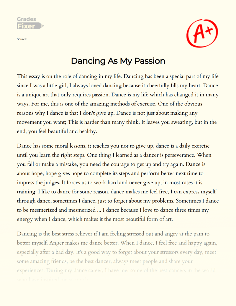About Dance Passion as Important Part of My Life [Essay Example], 509