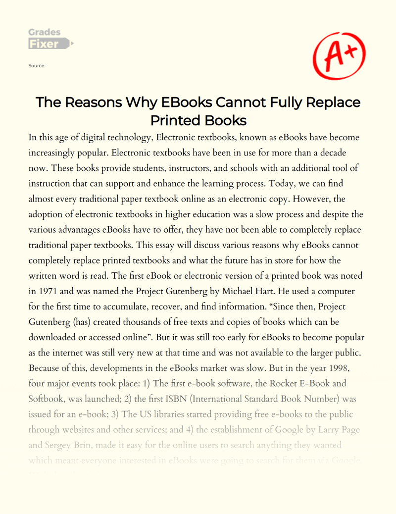 The Reasons Why EBooks Cannot Fully Replace Printed Books [Essay
